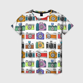 Женская футболка 3D с принтом Фотоаппараты в Кировске, 100% полиэфир ( синтетическое хлопкоподобное полотно) | прямой крой, круглый вырез горловины, длина до линии бедер | камера | фотик | фото | фотоаппарат | фотограф | фотокамера