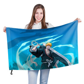 Флаг 3D с принтом Bleach-Ichigo в Кировске, 100% полиэстер | плотность ткани — 95 г/м2, размер — 67 х 109 см. Принт наносится с одной стороны | bleach | ichigo | аниме | блич | ичиго