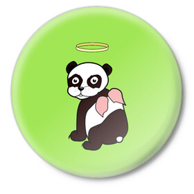 Значок с принтом Святая панда в Кировске,  металл | круглая форма, металлическая застежка в виде булавки | Тематика изображения на принте: ангел | животное | звери | мило | панда | пандочка