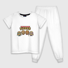Детская пижама хлопок с принтом Ninja Pizzas в Кировске, 100% хлопок |  брюки и футболка прямого кроя, без карманов, на брюках мягкая резинка на поясе и по низу штанин
 | Тематика изображения на принте: donatello | leonardo | michelangelo | ninja | pizza | raphael | turtles | донателло | животные | карате | комикс | комиксы | леонардо | микеланджело | мультфильм | мутант | мутанты | ниндзя | пицца | рафаэль | сплинтер | супергерой