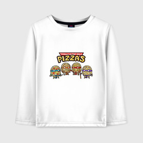 Детский лонгслив хлопок с принтом Ninja Pizzas в Кировске, 100% хлопок | круглый вырез горловины, полуприлегающий силуэт, длина до линии бедер | donatello | leonardo | michelangelo | ninja | pizza | raphael | turtles | донателло | животные | карате | комикс | комиксы | леонардо | микеланджело | мультфильм | мутант | мутанты | ниндзя | пицца | рафаэль | сплинтер | супергерой