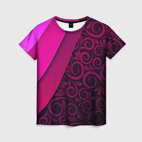 Женская футболка 3D с принтом BUTTERFLY в Кировске, 100% полиэфир ( синтетическое хлопкоподобное полотно) | прямой крой, круглый вырез горловины, длина до линии бедер | pink | абстракция | полосы | узор | фиолетовый