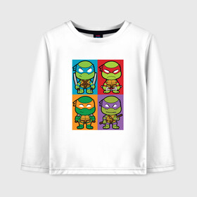 Детский лонгслив хлопок с принтом Ninja Turtles в Кировске, 100% хлопок | круглый вырез горловины, полуприлегающий силуэт, длина до линии бедер | donatello | leonardo | michelangelo | ninja | pizza | raphael | turtles | донателло | животные | карате | комикс | комиксы | леонардо | микеланджело | мультфильм | мутант | мутанты | ниндзя | пицца | рафаэль | сплинтер | супергерой