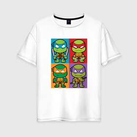 Женская футболка хлопок Oversize с принтом Ninja Turtles в Кировске, 100% хлопок | свободный крой, круглый ворот, спущенный рукав, длина до линии бедер
 | donatello | leonardo | michelangelo | ninja | pizza | raphael | turtles | донателло | животные | карате | комикс | комиксы | леонардо | микеланджело | мультфильм | мутант | мутанты | ниндзя | пицца | рафаэль | сплинтер | супергерой