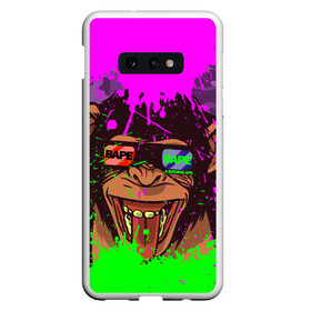 Чехол для Samsung S10E с принтом 3D Neon Monkey в Кировске, Силикон | Область печати: задняя сторона чехла, без боковых панелей | Тематика изображения на принте: 3d очки | bapy | brand | chimp | cool paint | fashion | hype beast | japan | neon | paint | trend | анаглиф | байп | байпи | брызги красок | бэйп | бэйпи | камуфляж | купающаяся обезьяна | мода | неон | тренд | хайп бист | хайповый бренд | ш