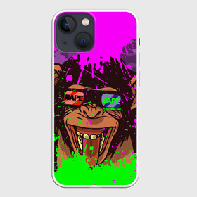 Чехол для iPhone 13 mini с принтом 3D Neon Monkey в Кировске,  |  | 3d очки | bapy | brand | chimp | cool paint | fashion | hype beast | japan | neon | paint | trend | анаглиф | байп | байпи | брызги красок | бэйп | бэйпи | камуфляж | купающаяся обезьяна | мода | неон | тренд | хайп бист | хайповый бренд | ш