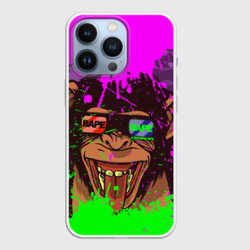 Чехол для iPhone 13 Pro с принтом 3D Neon Monkey в Кировске,  |  | 3d очки | bapy | brand | chimp | cool paint | fashion | hype beast | japan | neon | paint | trend | анаглиф | байп | байпи | брызги красок | бэйп | бэйпи | камуфляж | купающаяся обезьяна | мода | неон | тренд | хайп бист | хайповый бренд | ш