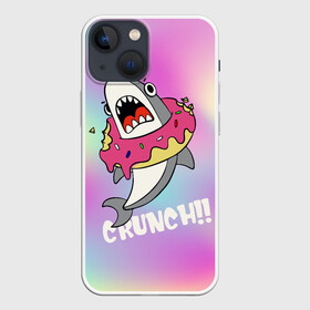 Чехол для iPhone 13 mini с принтом Акула с пончиком Сrunch в Кировске,  |  | акула | глазурь | градиент | десерт | зубы | пончик | укус