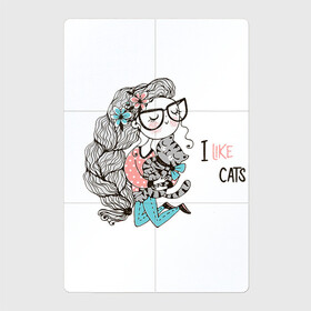 Магнитный плакат 2Х3 с принтом Милая Лола обнимается с котом в Кировске, Полимерный материал с магнитным слоем | 6 деталей размером 9*9 см | девушка | коса | кот | лола | малышка | милашка | мультяшка | обнимашки | цветы