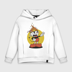 Детское худи Oversize хлопок с принтом Cuphead в Кировске, френч-терри — 70% хлопок, 30% полиэстер. Мягкий теплый начес внутри —100% хлопок | боковые карманы, эластичные манжеты и нижняя кромка, капюшон на магнитной кнопке | cartoon | cuphead | fire | game | illustration | mugman