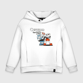 Детское худи Oversize хлопок с принтом Cuphead в Кировске, френч-терри — 70% хлопок, 30% полиэстер. Мягкий теплый начес внутри —100% хлопок | боковые карманы, эластичные манжеты и нижняя кромка, капюшон на магнитной кнопке | cuphead | game | illustration | mugman