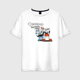 Женская футболка хлопок Oversize с принтом Cuphead в Кировске, 100% хлопок | свободный крой, круглый ворот, спущенный рукав, длина до линии бедер
 | cuphead | game | illustration | mugman