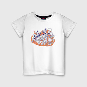 Детская футболка хлопок с принтом Cuphead в Кировске, 100% хлопок | круглый вырез горловины, полуприлегающий силуэт, длина до линии бедер | cartoon | cuphead | fire | game | illustration | mugman | skeleton