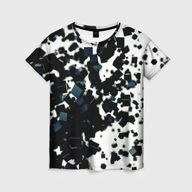 Женская футболка 3D с принтом KUBIKI в Кировске, 100% полиэфир ( синтетическое хлопкоподобное полотно) | прямой крой, круглый вырез горловины, длина до линии бедер | bricks | абстракция | кубики | молодежное | пестрое | черно белое