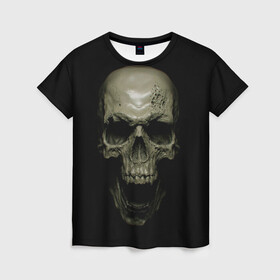 Женская футболка 3D с принтом SKULL в Кировске, 100% полиэфир ( синтетическое хлопкоподобное полотно) | прямой крой, круглый вырез горловины, длина до линии бедер | black | skull | subculture | рок | череп | черное