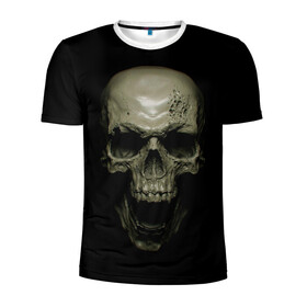Мужская футболка 3D спортивная с принтом SKULL в Кировске, 100% полиэстер с улучшенными характеристиками | приталенный силуэт, круглая горловина, широкие плечи, сужается к линии бедра | black | skull | subculture | рок | череп | черное