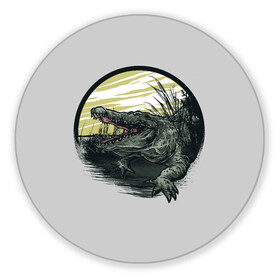 Коврик для мышки круглый с принтом Крокодил в Кировске, резина и полиэстер | круглая форма, изображение наносится на всю лицевую часть | crocodile | болото | крокодил | крокодил в болоте | крокодил улыбается