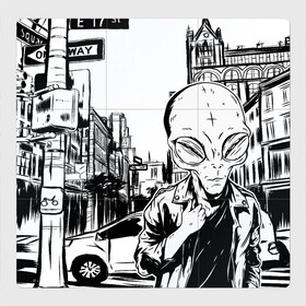 Магнитный плакат 3Х3 с принтом Портрет пришельца в Нью Йорке в Кировске, Полимерный материал с магнитным слоем | 9 деталей размером 9*9 см | alien | art | hipster | illustration | landscape | new york | ufo | арт | иллюстрация | инопланетянин | картина | нло | нью йорк | пейзаж | пешеходный переход | пришелец | рисунок | рисунок карандашом | светофор | указатель