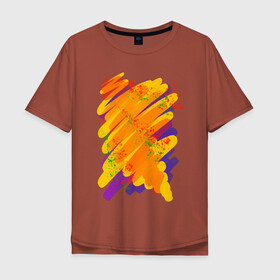 Мужская футболка хлопок Oversize с принтом Яркость красок в Кировске, 100% хлопок | свободный крой, круглый ворот, “спинка” длиннее передней части | art | orange | print | брызги | краски | принт | пятна | творчество | яркость