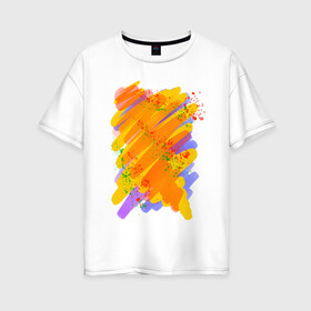Женская футболка хлопок Oversize с принтом Яркость красок в Кировске, 100% хлопок | свободный крой, круглый ворот, спущенный рукав, длина до линии бедер
 | art | orange | print | брызги | краски | принт | пятна | творчество | яркость