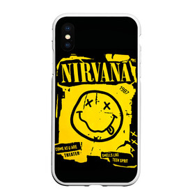 Чехол для iPhone XS Max матовый с принтом Nirvana 1987 в Кировске, Силикон | Область печати: задняя сторона чехла, без боковых панелей | album | curt | kobain | logo | music | nevermind | nirvana | rock | smells like | smile | teen spirit | альбом | гитара | курт кобейн | логотип | музыка | невермайнд | нирвана | рок | смайл | стикер