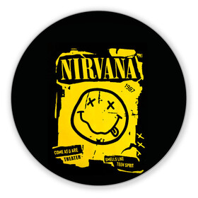 Коврик для мышки круглый с принтом Nirvana 1987 в Кировске, резина и полиэстер | круглая форма, изображение наносится на всю лицевую часть | album | curt | kobain | logo | music | nevermind | nirvana | rock | smells like | smile | teen spirit | альбом | гитара | курт кобейн | логотип | музыка | невермайнд | нирвана | рок | смайл | стикер