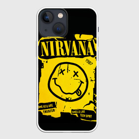 Чехол для iPhone 13 mini с принтом Nirvana 1987 в Кировске,  |  | album | curt | kobain | logo | music | nevermind | nirvana | rock | smells like | smile | teen spirit | альбом | гитара | курт кобейн | логотип | музыка | невермайнд | нирвана | рок | смайл | стикер