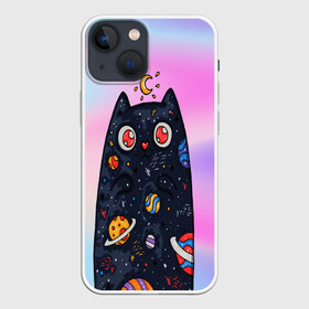 Чехол для iPhone 13 mini с принтом космический кот в Кировске,  |  | градиент | звезды | космос | кот | месяц | планеты | солнце