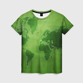 Женская футболка 3D с принтом Карта мира в Кировске, 100% полиэфир ( синтетическое хлопкоподобное полотно) | прямой крой, круглый вырез горловины, длина до линии бедер | глобус | земля | карта | карта мира | континенты | материки | мир | планета | цифры