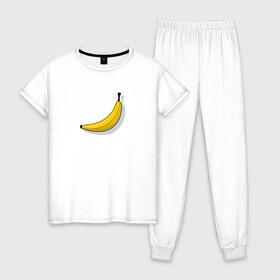 Женская пижама хлопок с принтом Самый обычный банан в Кировске, 100% хлопок | брюки и футболка прямого кроя, без карманов, на брюках мягкая резинка на поясе и по низу штанин | banana | банан | еда | минимализм | тропический | фрукт