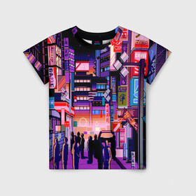 Детская футболка 3D с принтом Переулок Токио в Кировске, 100% гипоаллергенный полиэфир | прямой крой, круглый вырез горловины, длина до линии бедер, чуть спущенное плечо, ткань немного тянется | аниме | город. | переулок | пиксели | токио | япония