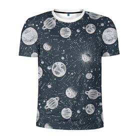 Мужская футболка 3D спортивная с принтом Звезды, планеты и созвездия в Кировске, 100% полиэстер с улучшенными характеристиками | приталенный силуэт, круглая горловина, широкие плечи, сужается к линии бедра | space | арт | звезды | кометы | космос | метеориты | планеты | созвездия