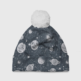 Шапка 3D c помпоном с принтом Звезды, планеты и созвездия в Кировске, 100% полиэстер | универсальный размер, печать по всей поверхности изделия | space | арт | звезды | кометы | космос | метеориты | планеты | созвездия