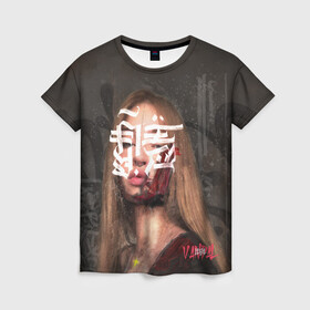 Женская футболка 3D с принтом Гранж каллиграфия. в Кировске, 100% полиэфир ( синтетическое хлопкоподобное полотно) | прямой крой, круглый вырез горловины, длина до линии бедер | girl. | graffiti | граффити | девушка | каллиграфия