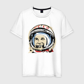 Мужская футболка хлопок с принтом Быть первым как Юрий Гагарин в Кировске, 100% хлопок | прямой крой, круглый вырез горловины, длина до линии бедер, слегка спущенное плечо. | астронавт | восток1 | гагарин | земля | космонавт | космос | планеты | юрий