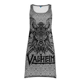 Платье-майка 3D с принтом Valheim Viking dark в Кировске, 100% полиэстер | полуприлегающий силуэт, широкие бретели, круглый вырез горловины, удлиненный подол сзади. | fantasy | mmo | valheim | valve | валхейм | вальхейм | викинги | выживалка | игра | королевская битва | ммо | ролевая игра | фэнтази