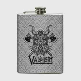 Фляга с принтом Valheim Viking dark в Кировске, металлический корпус | емкость 0,22 л, размер 125 х 94 мм. Виниловая наклейка запечатывается полностью | Тематика изображения на принте: fantasy | mmo | valheim | valve | валхейм | вальхейм | викинги | выживалка | игра | королевская битва | ммо | ролевая игра | фэнтази