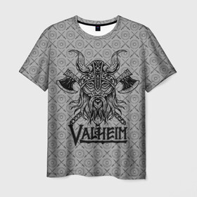 Мужская футболка 3D с принтом Valheim Viking dark в Кировске, 100% полиэфир | прямой крой, круглый вырез горловины, длина до линии бедер | Тематика изображения на принте: fantasy | mmo | valheim | valve | валхейм | вальхейм | викинги | выживалка | игра | королевская битва | ммо | ролевая игра | фэнтази