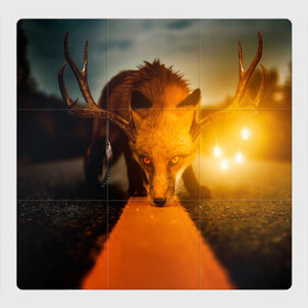 Магнитный плакат 3Х3 с принтом Лиса с рогами оленя в Кировске, Полимерный материал с магнитным слоем | 9 деталей размером 9*9 см | fox | foxy | животное | звери | лиса | лисенок | лисичка | милая | рыжая | фокс