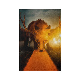 Обложка для паспорта матовая кожа с принтом Лиса с рогами оленя в Кировске, натуральная матовая кожа | размер 19,3 х 13,7 см; прозрачные пластиковые крепления | fox | foxy | животное | звери | лиса | лисенок | лисичка | милая | рыжая | фокс