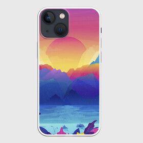 Чехол для iPhone 13 mini с принтом Красочные Горы в Кировске,  |  | горы | красочные горы | минимализм | море | небо | природа | рисунок | солнце
