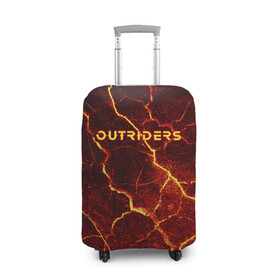 Чехол для чемодана 3D с принтом OUTRIDERS в Кировске, 86% полиэфир, 14% спандекс | двустороннее нанесение принта, прорези для ручек и колес | outriders | земля | игра | лава | пиромант | текстура | трещины