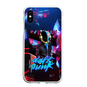 Чехол для iPhone XS Max матовый с принтом daft punk neon rock в Кировске, Силикон | Область печати: задняя сторона чехла, без боковых панелей | by craig drake | daft punk | madeinkipish | thomas bangalter | дафт панк | маски | тома и ги мануэль