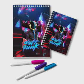 Блокнот с принтом daft punk neon rock в Кировске, 100% бумага | 48 листов, плотность листов — 60 г/м2, плотность картонной обложки — 250 г/м2. Листы скреплены удобной пружинной спиралью. Цвет линий — светло-серый
 | by craig drake | daft punk | madeinkipish | thomas bangalter | дафт панк | маски | тома и ги мануэль