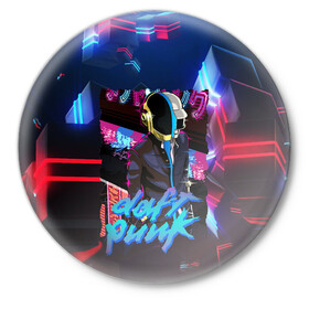 Значок с принтом daft punk neon rock в Кировске,  металл | круглая форма, металлическая застежка в виде булавки | Тематика изображения на принте: by craig drake | daft punk | madeinkipish | thomas bangalter | дафт панк | маски | тома и ги мануэль