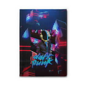 Обложка для автодокументов с принтом daft punk neon rock в Кировске, натуральная кожа |  размер 19,9*13 см; внутри 4 больших “конверта” для документов и один маленький отдел — туда идеально встанут права | Тематика изображения на принте: by craig drake | daft punk | madeinkipish | thomas bangalter | дафт панк | маски | тома и ги мануэль