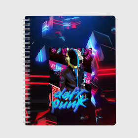 Тетрадь с принтом daft punk neon rock в Кировске, 100% бумага | 48 листов, плотность листов — 60 г/м2, плотность картонной обложки — 250 г/м2. Листы скреплены сбоку удобной пружинной спиралью. Уголки страниц и обложки скругленные. Цвет линий — светло-серый
 | by craig drake | daft punk | madeinkipish | thomas bangalter | дафт панк | маски | тома и ги мануэль