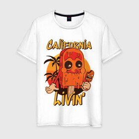Мужская футболка хлопок с принтом California ice cream в Кировске, 100% хлопок | прямой крой, круглый вырез горловины, длина до линии бедер, слегка спущенное плечо. | art | california | ice cream | palm trees | summer | sunset | арт | закат | калифорния | лето | мороженое | пальмы