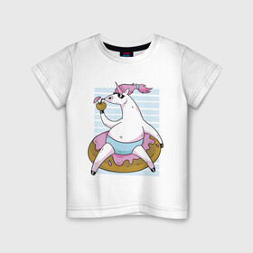 Детская футболка хлопок с принтом Chilling Unicorn в Кировске, 100% хлопок | круглый вырез горловины, полуприлегающий силуэт, длина до линии бедер | art | cocktail | donut | drawing | unicorn | арт | единорог | коктейль | пончик | рисунок