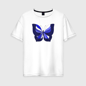 Женская футболка хлопок Oversize с принтом Бабочка в Кировске, 100% хлопок | свободный крой, круглый ворот, спущенный рукав, длина до линии бедер
 | butterfly | арт | сине белая бабочка